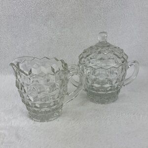 Indiana Glass American Whitehall Cubist Clear Glass Sugar and Creamer Set